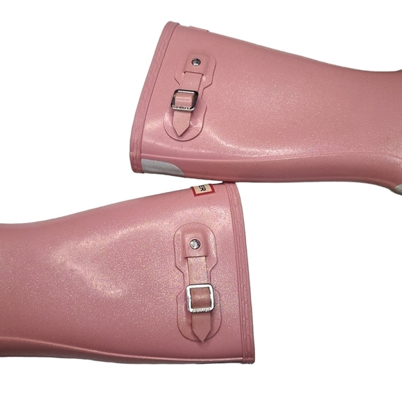 Hunter Light Pink Shimmer Tall Rain Boots Girls 3 - Picture 9 of 13